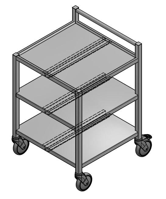 Stuegruppevogn Alm. Kørebøjle 3 plan 600x570x800mm