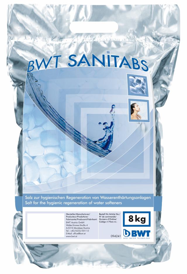 Salttablet m/klor t/drikkevands-anlæg Sanitabs 8kg